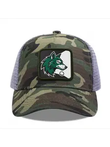 Green Wolf Logo Camouflage Mesh Baseball Cap for Men & Women - Adjustable Snapback Trucker Hat, Breathable Back for Hiking, Fishing, Camping, Golf & Casual Outdoor Attire Camouflage Random
