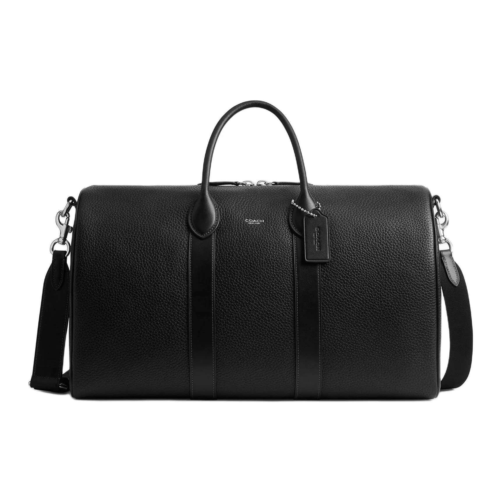 COACH Compass 45 Crossbody Bag in Black Genuine Leather – Unisex Large Silver-Zippered Shoulder Handbag