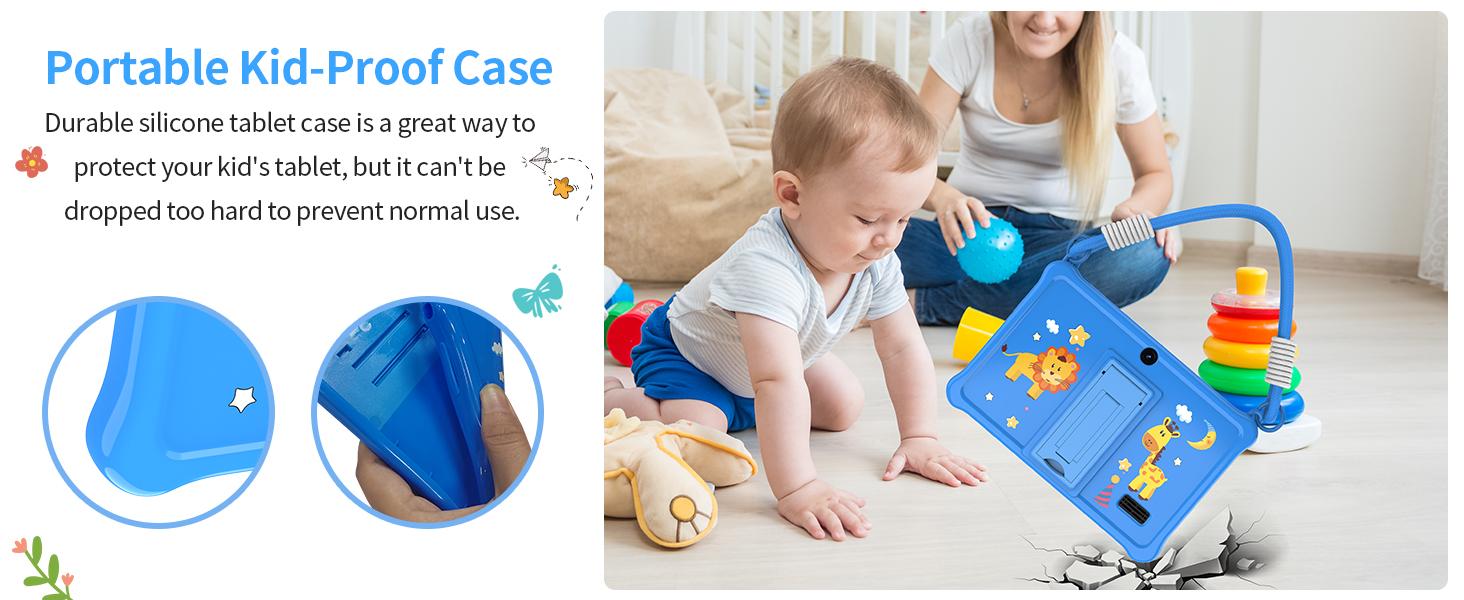7 inch Tablet with Lanyard, 32GB Toddler Tablet Android 13 with WiFi, Dual Camera, Education, Games, Software Pre-Installed, Parental Control, Blue