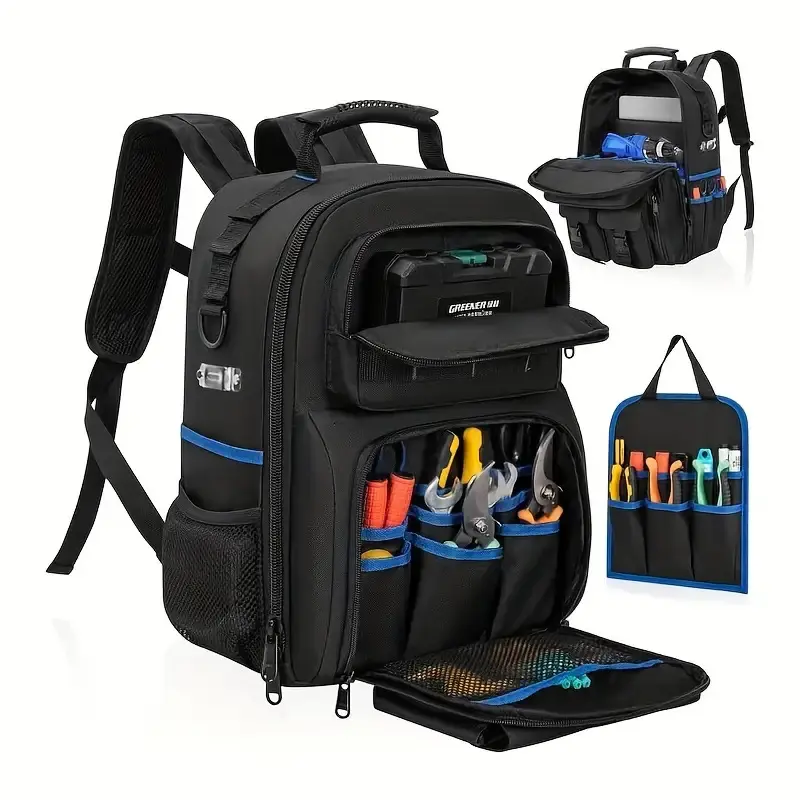 Heavy-Duty Electrician's Utility Pack - High Capacity Multi-Compartment Durable Fabric Bag with Padded Straps - Professional Organizer for Electricians, HVAC Repair (Sports & Outdoor, Camping, Hiking)