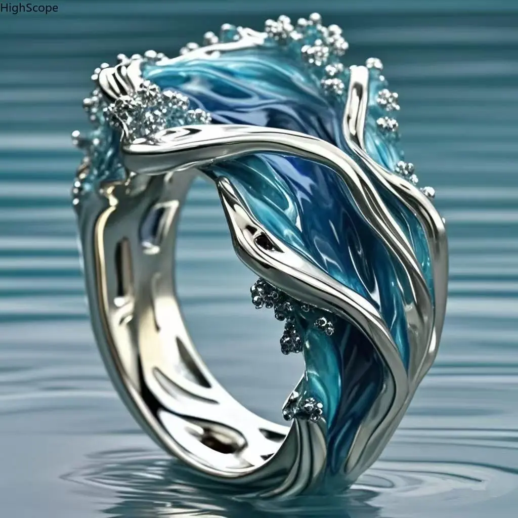 Women's Resin Wave Adjustable Opening Ring - Beautiful Rings, Unisex Wear, Elegant Fashion Costume Jewelry for Sports & Outdoor Use
