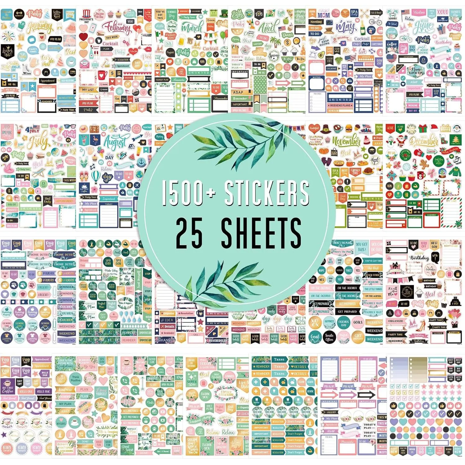 Planner Stickers - Monthly Planner Stickers and Accessories 25 Pages 1500+ Stunning Functional and Colorful Stickers,Calendar Stickers Includes Festival Theme Journal Stickers