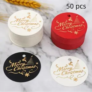 50 Christmas Gift Tags, Round Gold Foil Colorful Labels, DIY Holiday Packaging, Perfect for Xmas Gifts, Model Xinghao 101