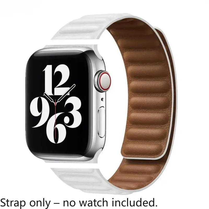 Genuine Leather Magnetic Link Watch Band, Soft Breathable Replacement Strap Compatible with Apple Watch Series 1-11, Elegant Comfortable Wrist Accessory for Daily Casual Wear, Band Only