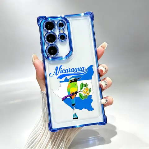Nicaragua Flag Map, Motmot Bird & Plumeria Flower Print Smartphone Case - Electroplated, Airbag Crash-Proof, Slim TPU Casing for Samsung S26 S25 S25Edge S25+ S24 S24FE Plus S23 S22 Ultra, Durable Protection Accessory