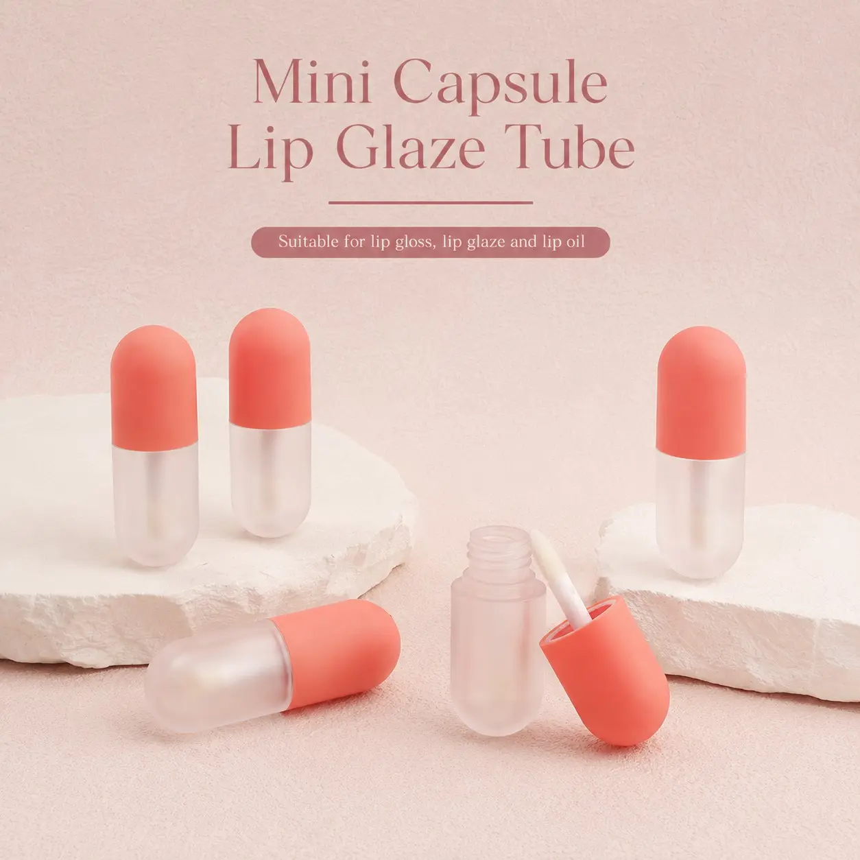5ML Capsule-Shaped Empty Lip Gloss Tubes Refillable Lip Oil and Lip Glaze Containers with Stopper and Cap Cosmetic Packaging Bottle