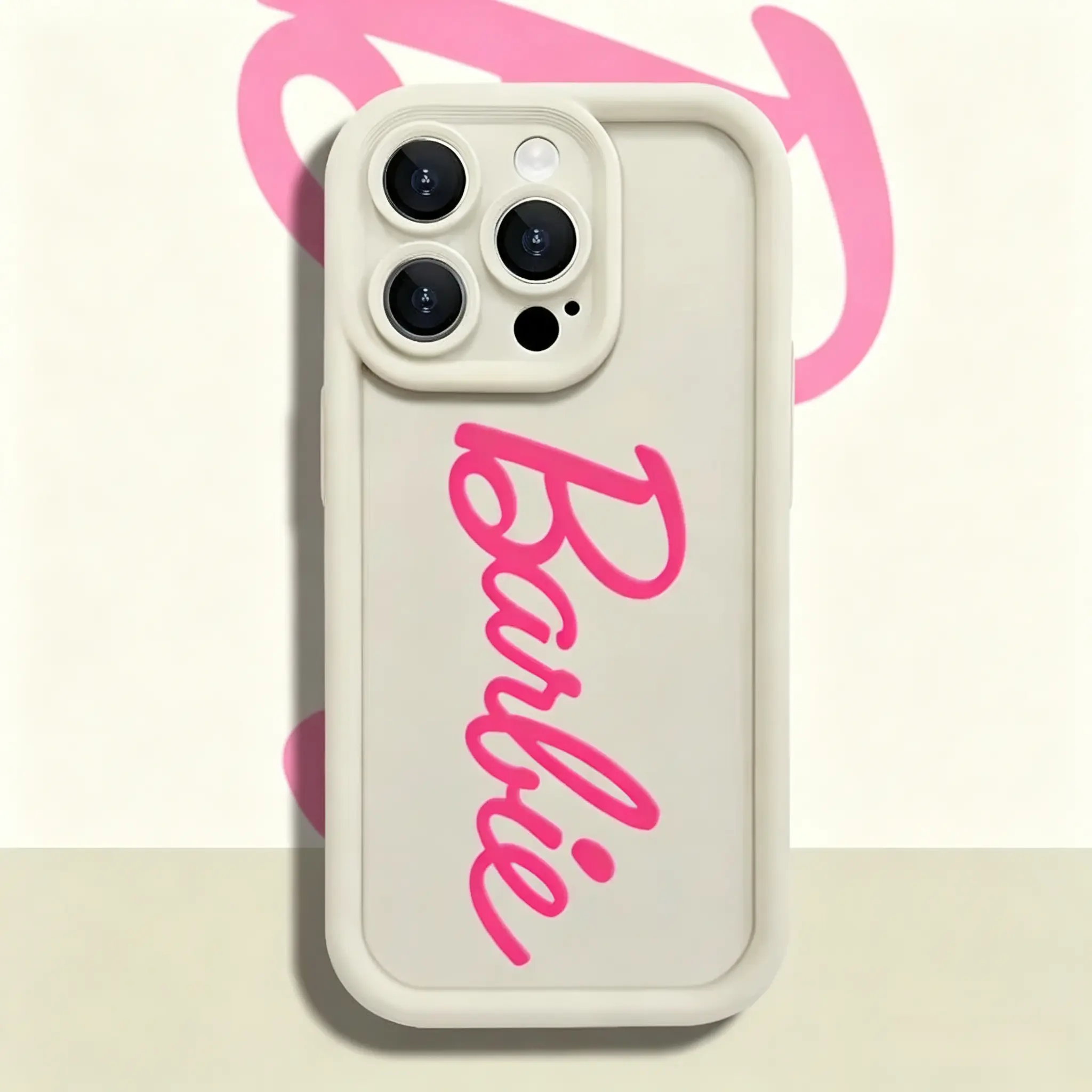 Cute Hot Pink Barbie Script Silicone Phone Case for iPhone 17 AIR 17 PRO 16 PRO 15 PRO MAX 14 PLUS 13 PRO12 11 PRO XS MAX Samsung Galaxy S25 Ultra S24 S23 S22 Plus Shockproof Protective Cover Full Protection Anti-Drop Installation