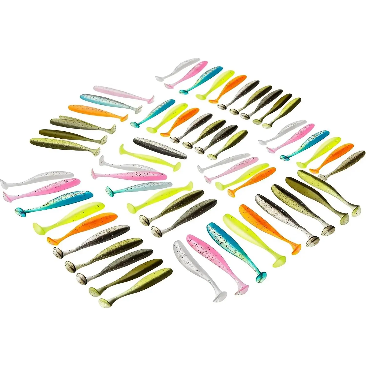 Soft Plastic Swimbaits – Paddle Tail Lures Kit with Box 50 count | Swim Baits for Bass, Crappie, Trout & Shad, Freshwater & Saltwater Soft Lures, Paddle Tail Swimbaits for Bass Fishing Kit