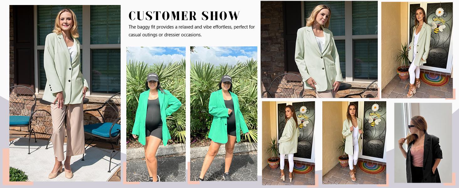 FMEYOA  Women Casual Oversized Blazers Lapel Button Down Solid Work Office Blazer Jacket