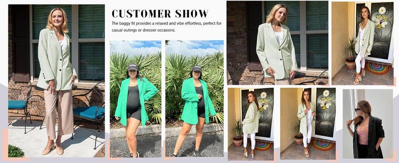 FMEYOA  Women Casual Oversized Blazers Lapel Button Down Solid Work Office Blazer Jacket