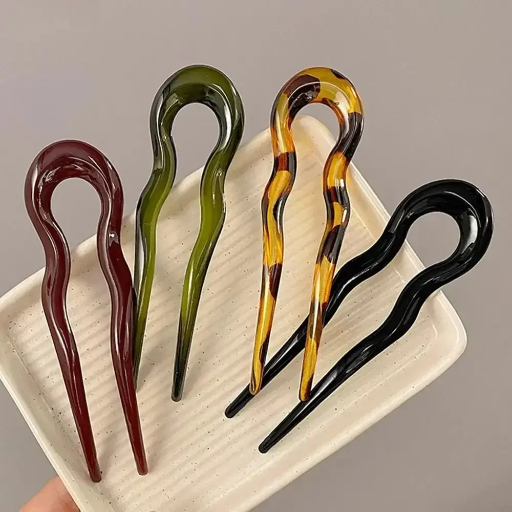 4PCS Tortoiseshell Hair Fork Sticks for Women, U-Shaped Acetate Hair Pins with Modern Geometric Design, Elegant French Twist Hair Accessories for Buns and Updos, Lightweight Hair Styling Tools for Daily Wear, Office, Weddings, Parties and Gifts