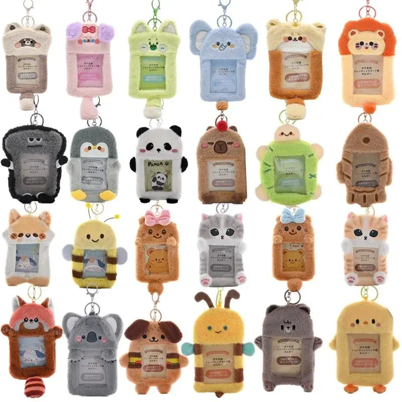3 Inch Kpop Binder Plush Photocards Holder Keychains Hamster Cat Bear Panda Instax Mini Photo Album for Photographs Korea Idol