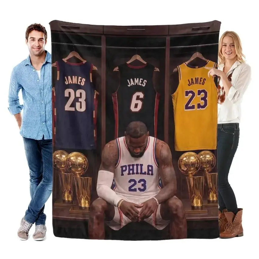 LeBron James Basketball Flannel Throw Blanket, Championship Career Collage Soft Cozy Fleece Blanket, Sports Fan Gift for Teens & Adults, Bedroom Couch Game Room Decor