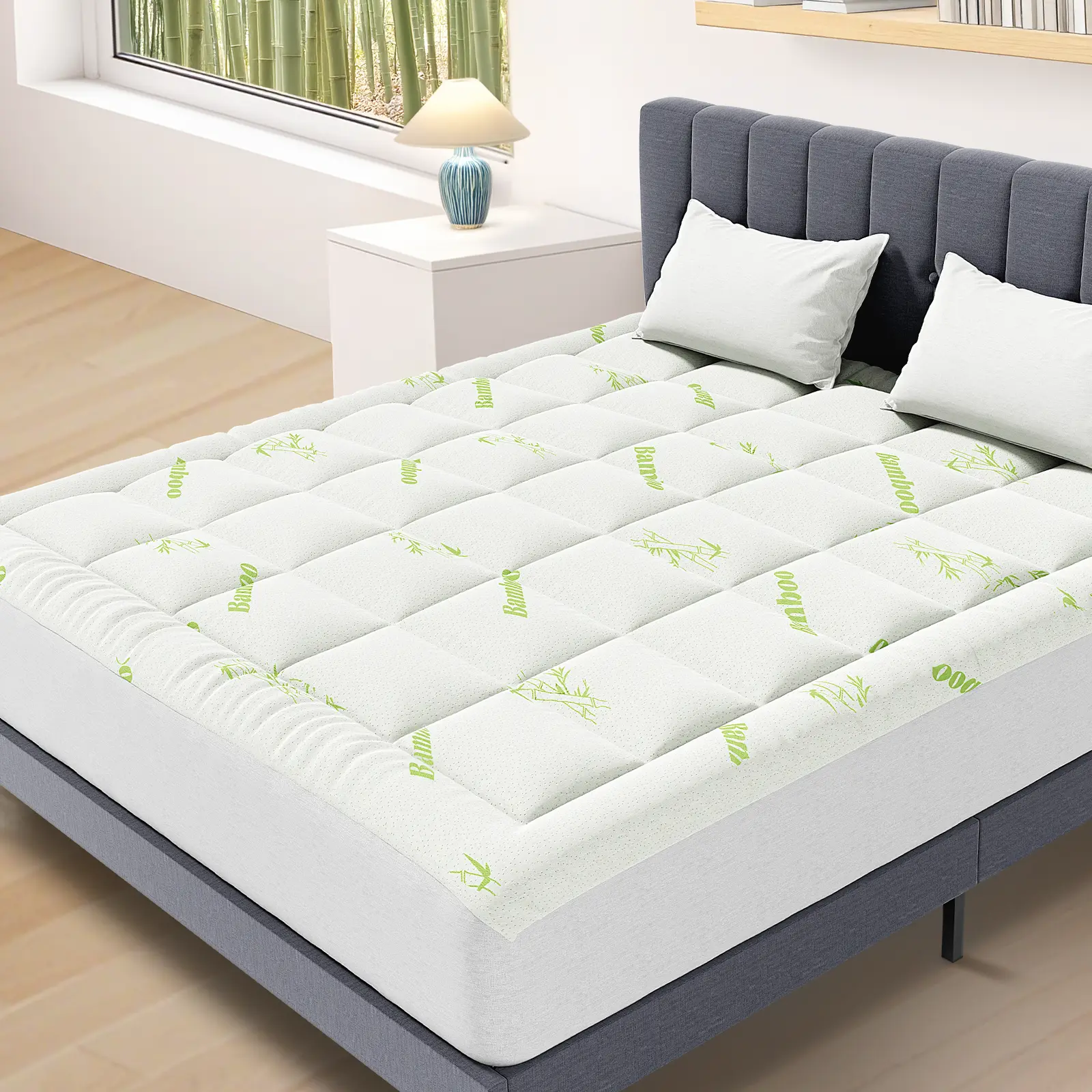 Ultra Soft and Breathable 400G Bamboo Fiber Mattress Topper, Cooling Mattress Pad for Back, Side and Stomach Sleepers