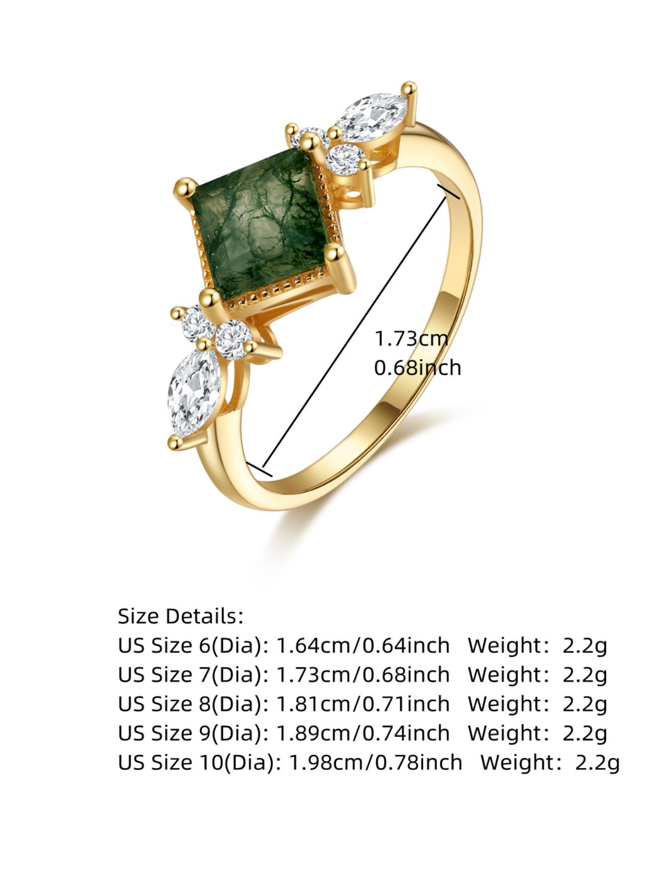 S925 Sterling Silver Elegant Square Shaped Green Moss Agate Decorated Ring, Exquisite Trendy Ring, Fashionable Jewelry Accessories for Women & Girls, Elegant Fashion Rings
