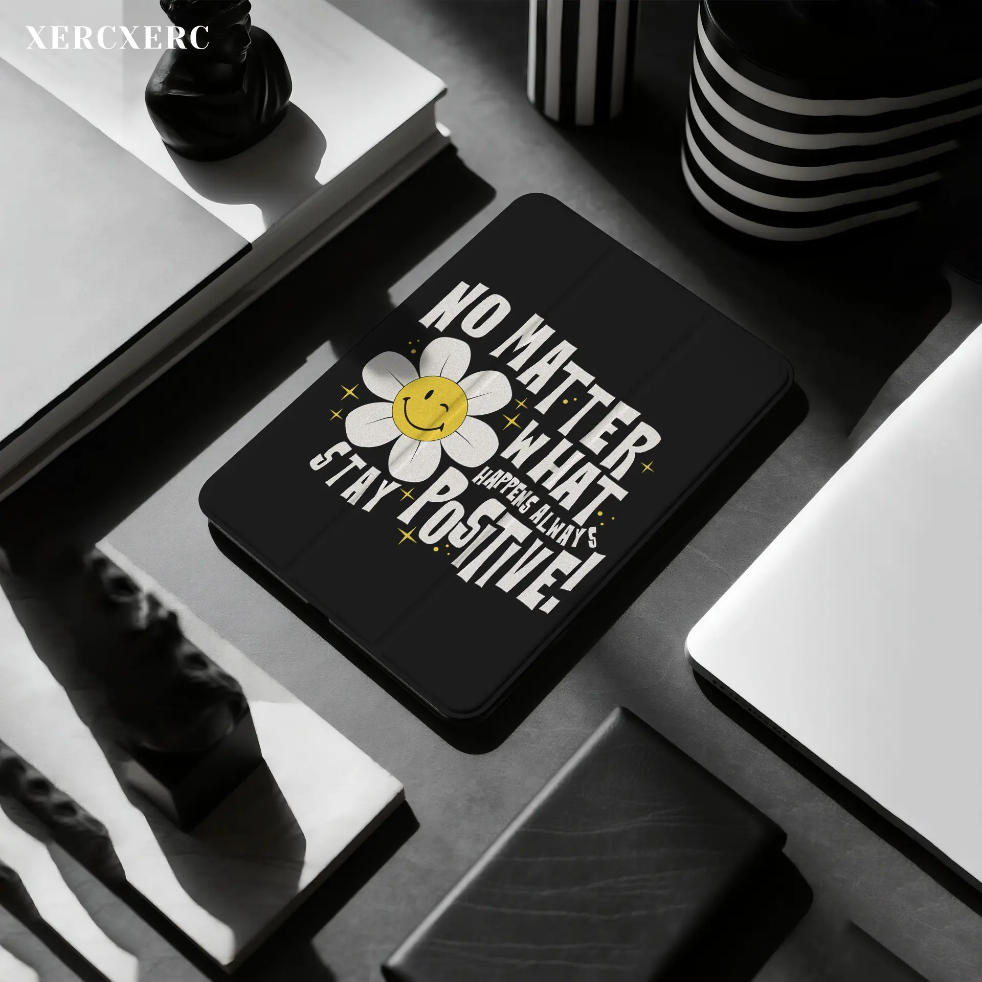 iPad case ipad accessories Winking Smiley Flower 'NO MATTER WHAT' Positive Text Flip Case - PU/TPU Shockproof for iPad Air 11inch, 3-Fold Stand, Pencil Slot, Auto Sleep/Wake, Back to School Gift - iPad Pro 12.9/11/10.9 (2025/2024), iPad Air 10.9/10.5, iPa