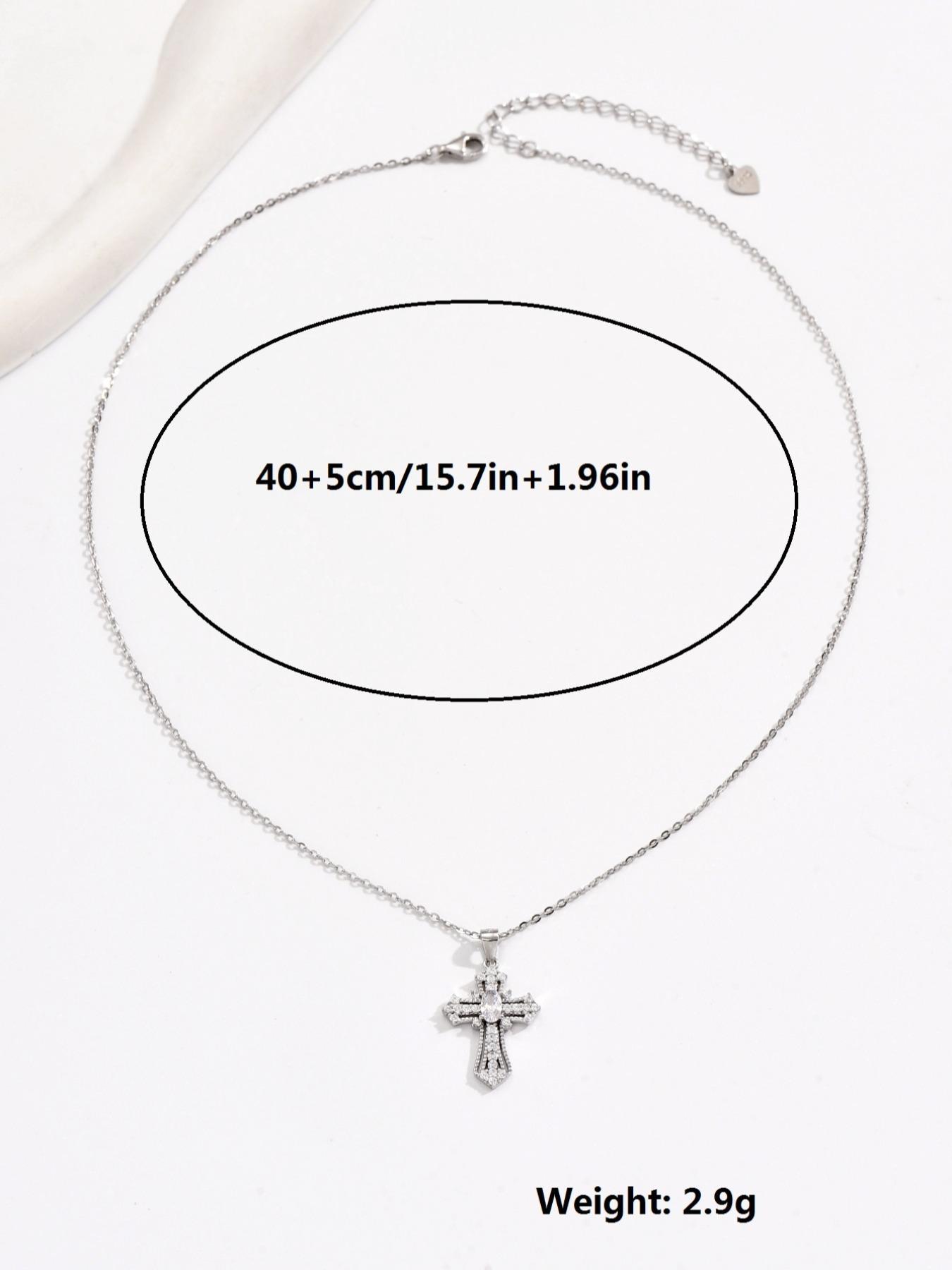 925 Sterling Silver Fashion Cross Design Pendant Necklace for Women, Artificial Zircon Decor Necklace, Trendy All-match & Exquisite Jewelry for Birthday Gift