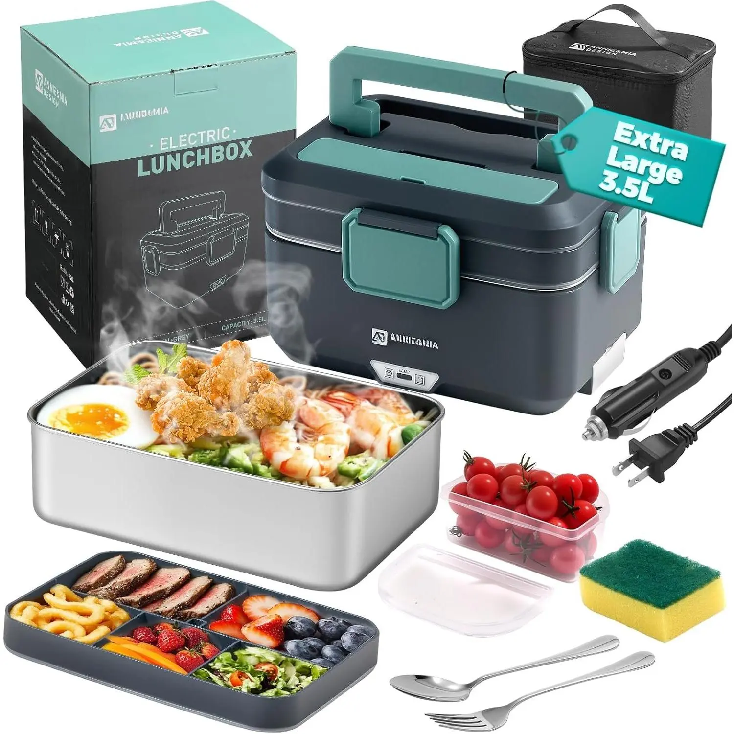 Electric Lunch Box for Adults, 100w 3.5L 2-Layer Portable  Warmer,  Mode 2.5L + 1L Heated Lunch Box for Adults, //Office/ Use, Lonchera Eléctrica Portátil