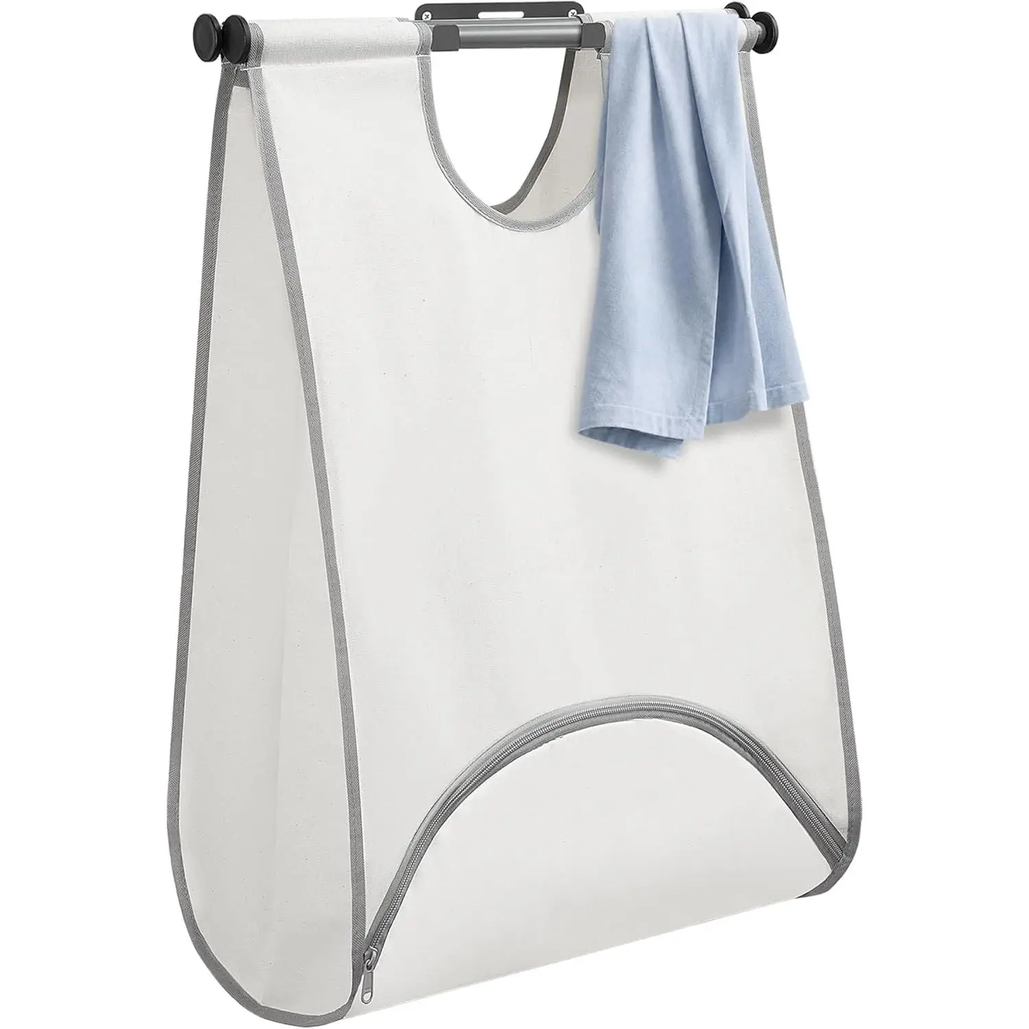 Wall Mount Laundry Hamper, 90L Hanging Laundry Bag with Bottom Zipper Opening, Space Saver Dirty Clothes Hamper with Wall Anchor, Storage Bag for College, Dorm, RV, White