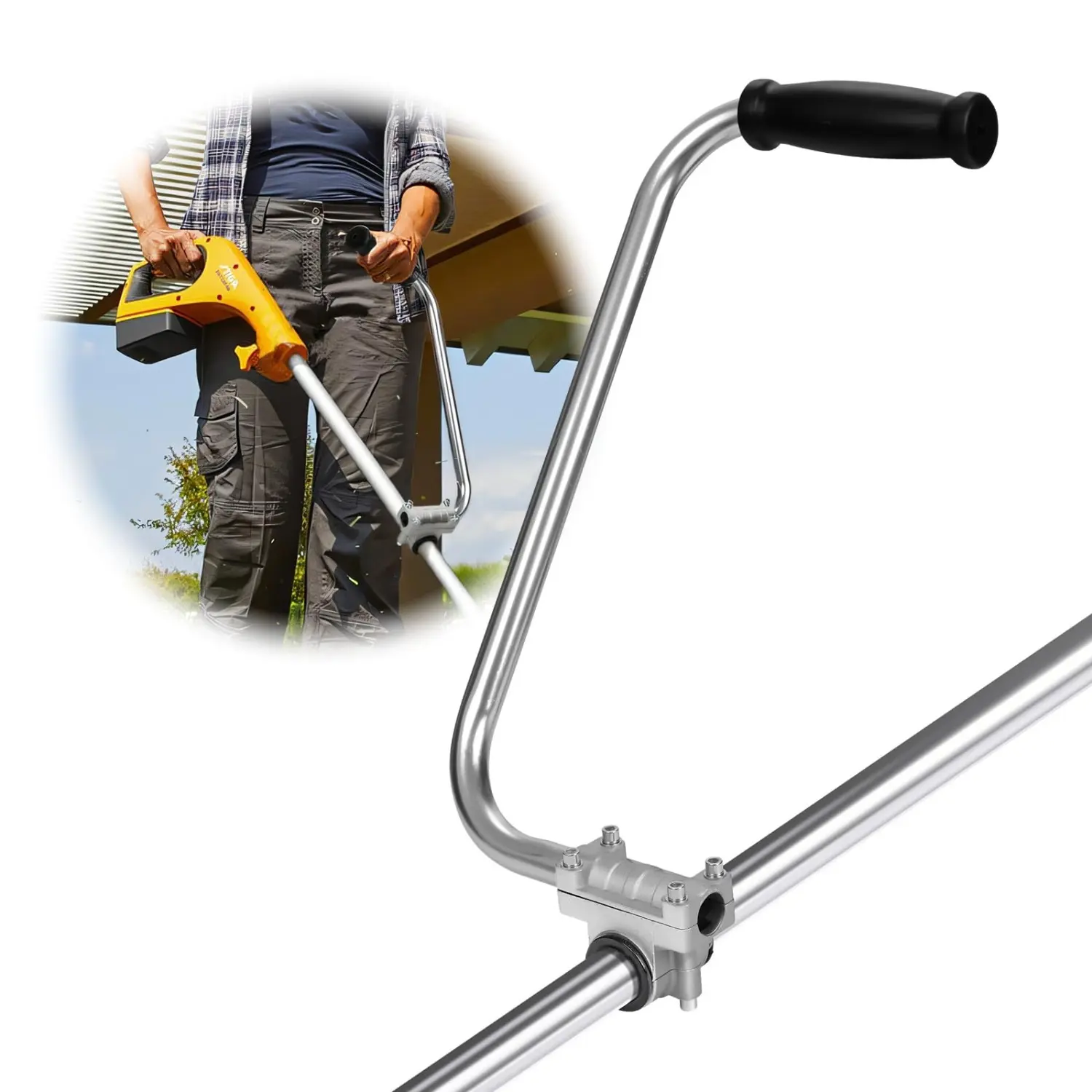 Weed Eater Handle Extension, Aluminum Ergonomic Weed Eater Attachments Trimmer Grip, Adjustable Height & Angle, with Bracket Clamp for Lawn Care Landscaping Yard Trimming Accessories, Grass Trimmer Accessories
