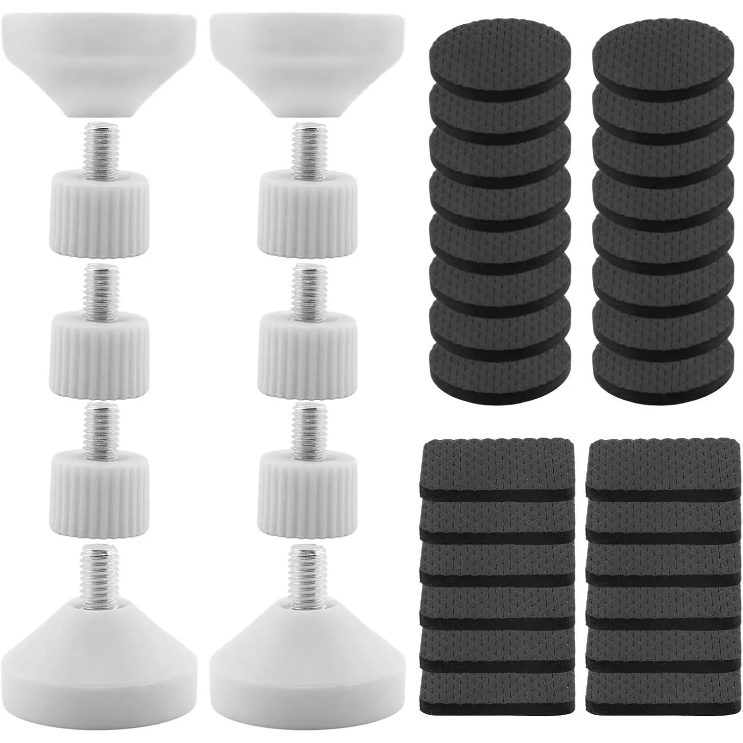 2 count Headboard Stoppers for Wall with 28 Black Furniture Pads White Adjustable Threaded Bed Frame Anti-Shake Tool for Bed Frame, Sofa, Easy to Install(Size:2PCS)