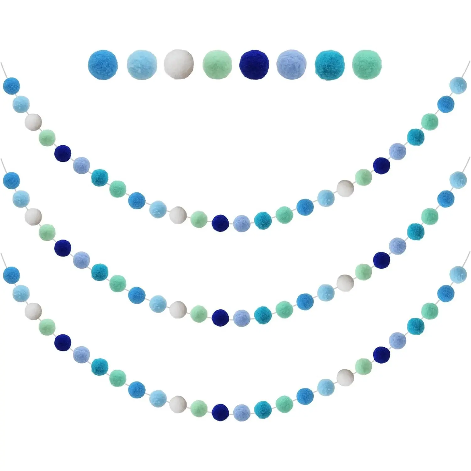 3PCS Blue Pom Pom Garland 6.5 Feet Long with 30 Balls for Party Home Decorationfidget toys