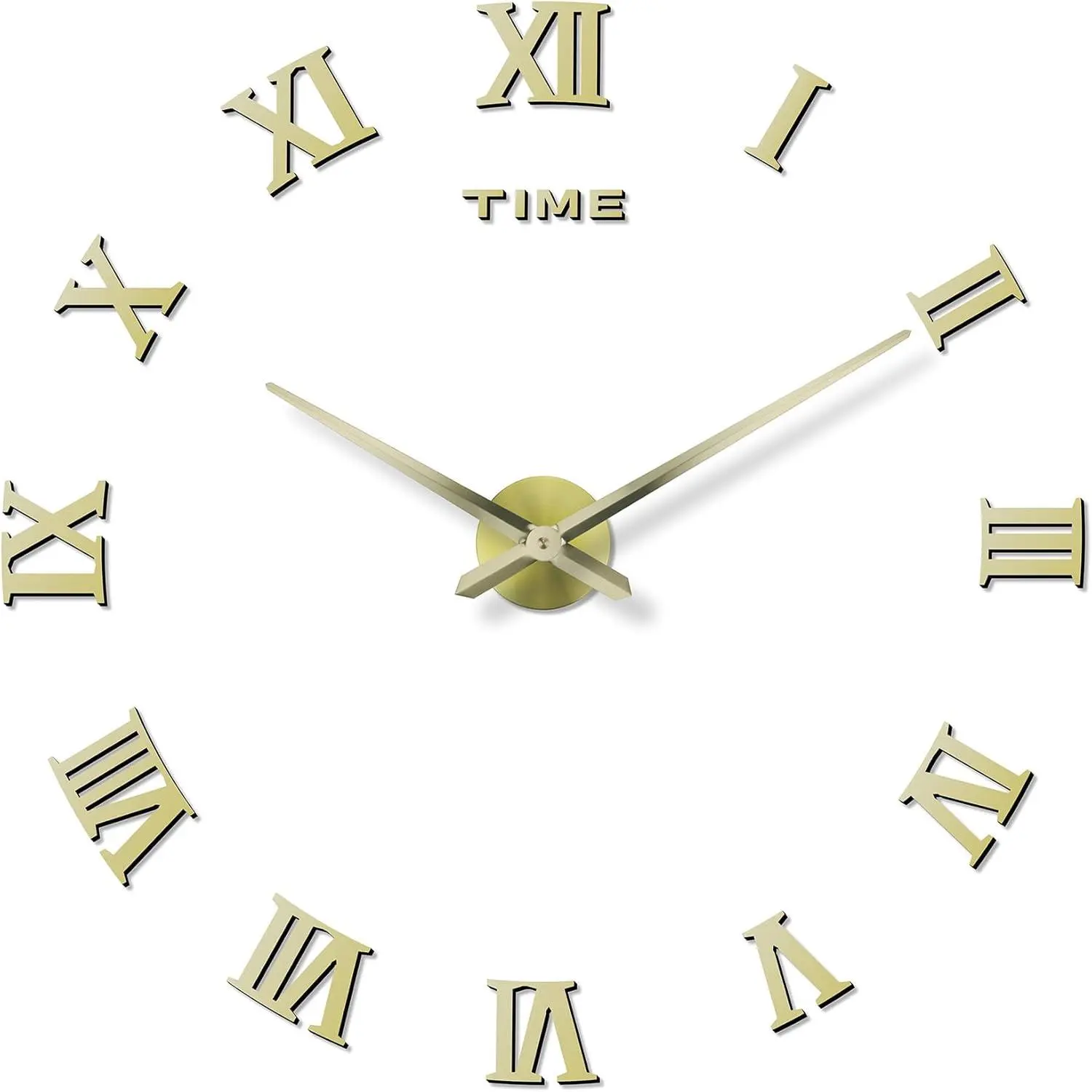 DIY Wall Clock Large Frameless 3D Clock Mirror Effect Classical Roman Numerals Wall Sticker Metal Hands Silent Quartz Movement Decor for Living Room, Bedroom, Office (Gold)