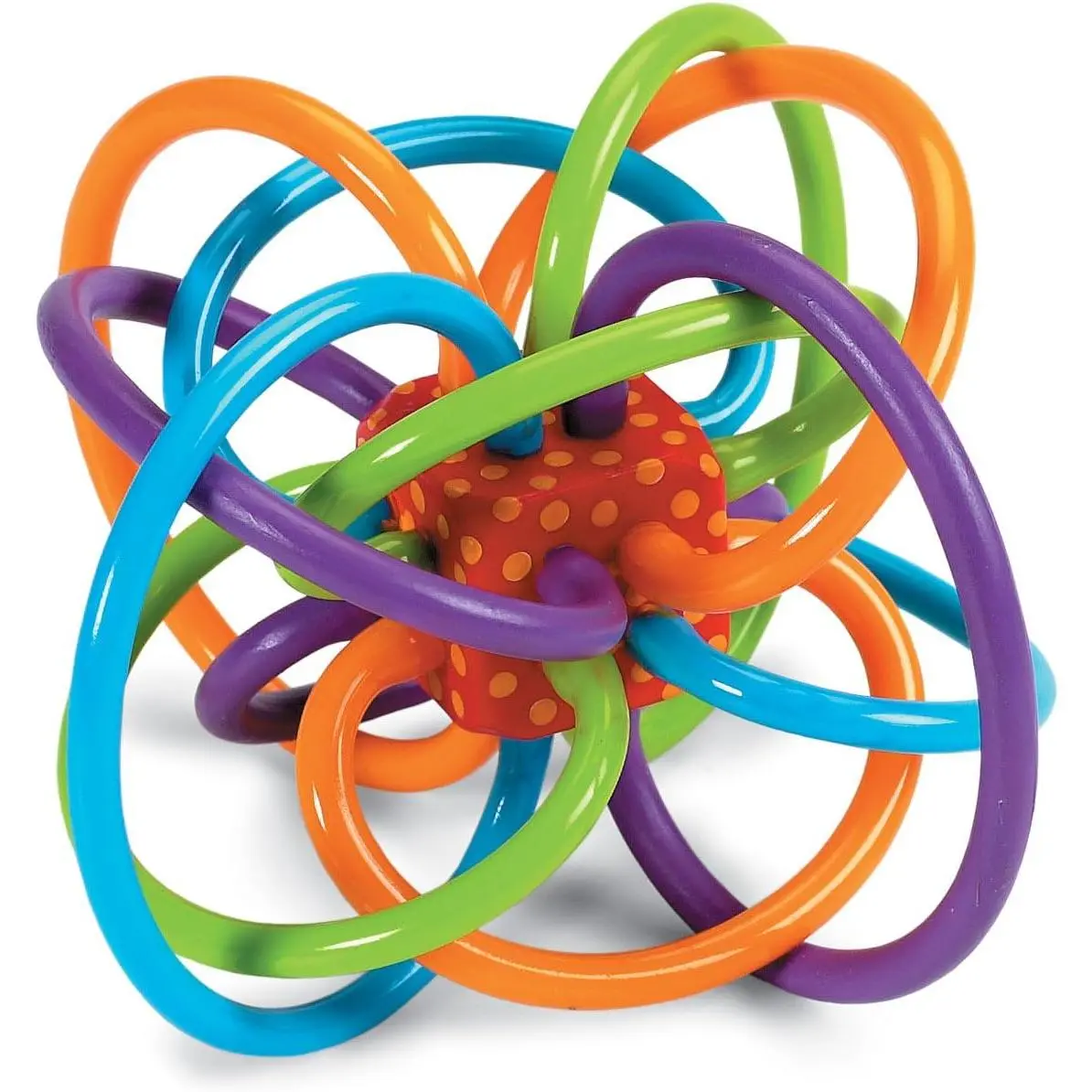 Manhattan Toy Winkel BPA-Free Cooling Lightweight Rattle & Sensory Teether, Blue/Green/Orange, 5x4x3.5in - Pet Developmental Sensory Toy with Developmental Features for Teething & Play