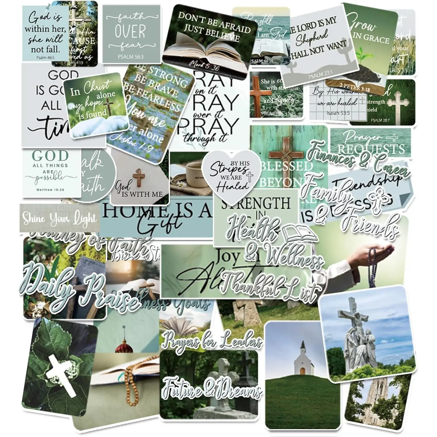 Prayer Board Supplies Stickers - 50 count Green  Verse Christian   Kit Bulk for Adults Women Mental  Aesthetic  Birthday Party  Favors for Keyboard Skateboard