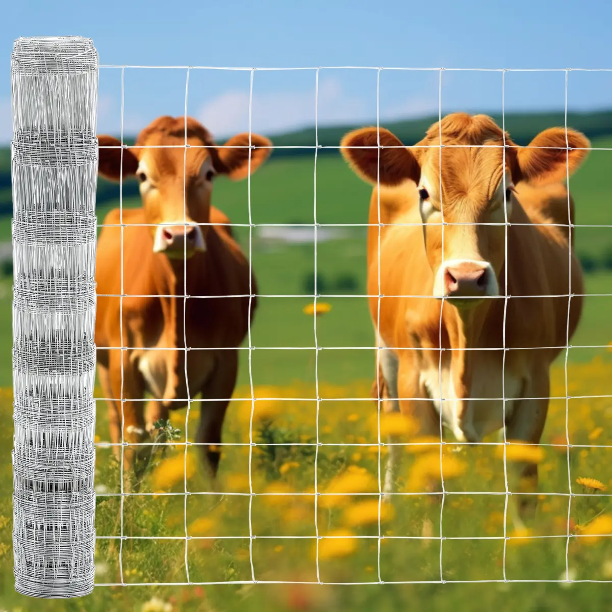 Hot-Dipped Galvanized Metal Farm Fence, 4x164 ft Advanced Weave Design, 6 in Durable Water-Resistant Outdoor Enclosure for Sheep, Deer