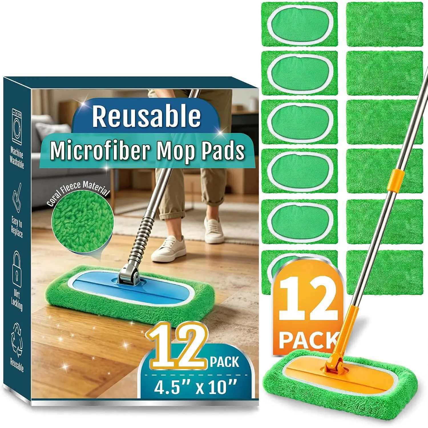 12 Pack Microfiber Coral Fleece Mop Pads, Dry/Wet Mop Refills Compatible with Sweeper, Machine Washable