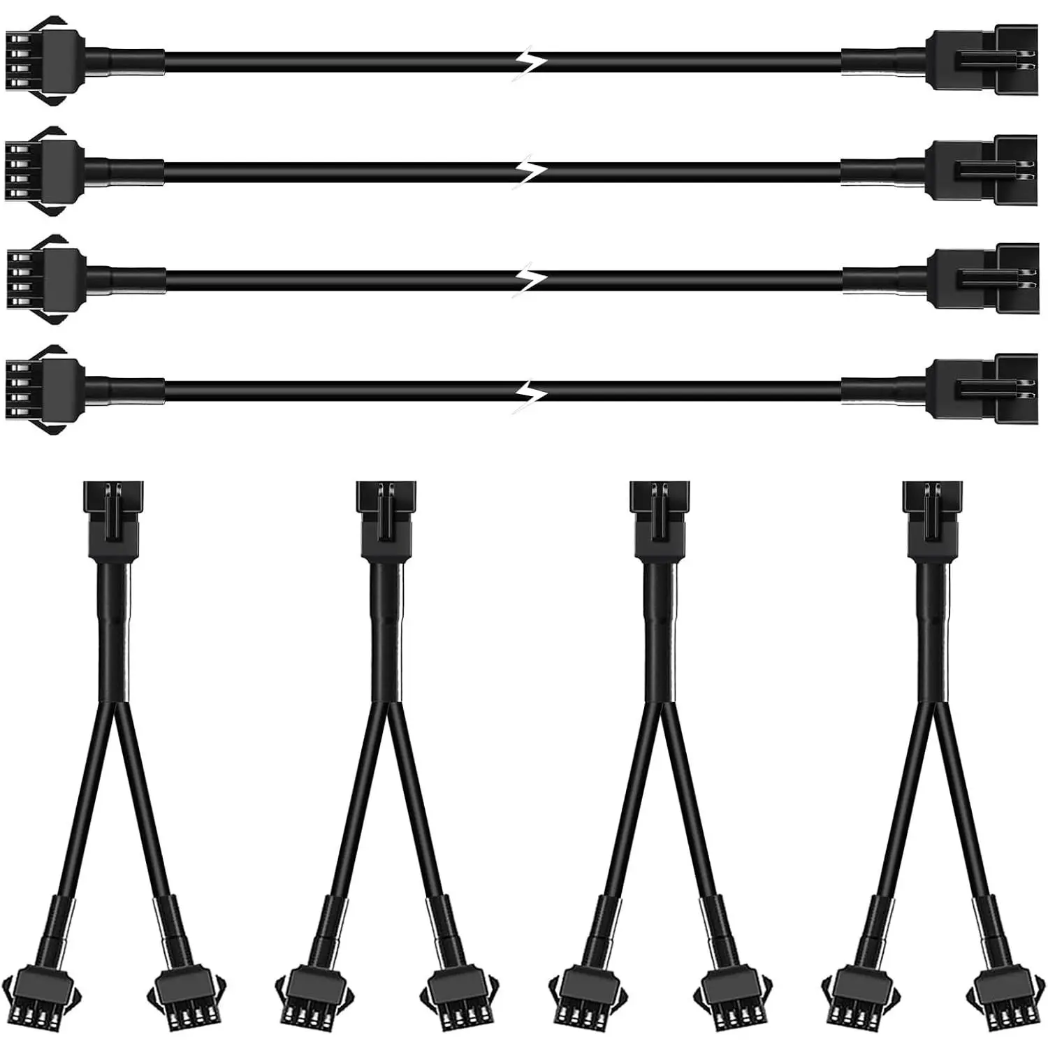 Hovano Car Lighting Kit - 4PCS 40in 4Pin Extension Cords, 4PCS 2-Way Splitters for Off-Road LED Light Bar, Casual Lighting Assemblies & Components, RGB Neon Stripes for Car Exterior Upgrade
