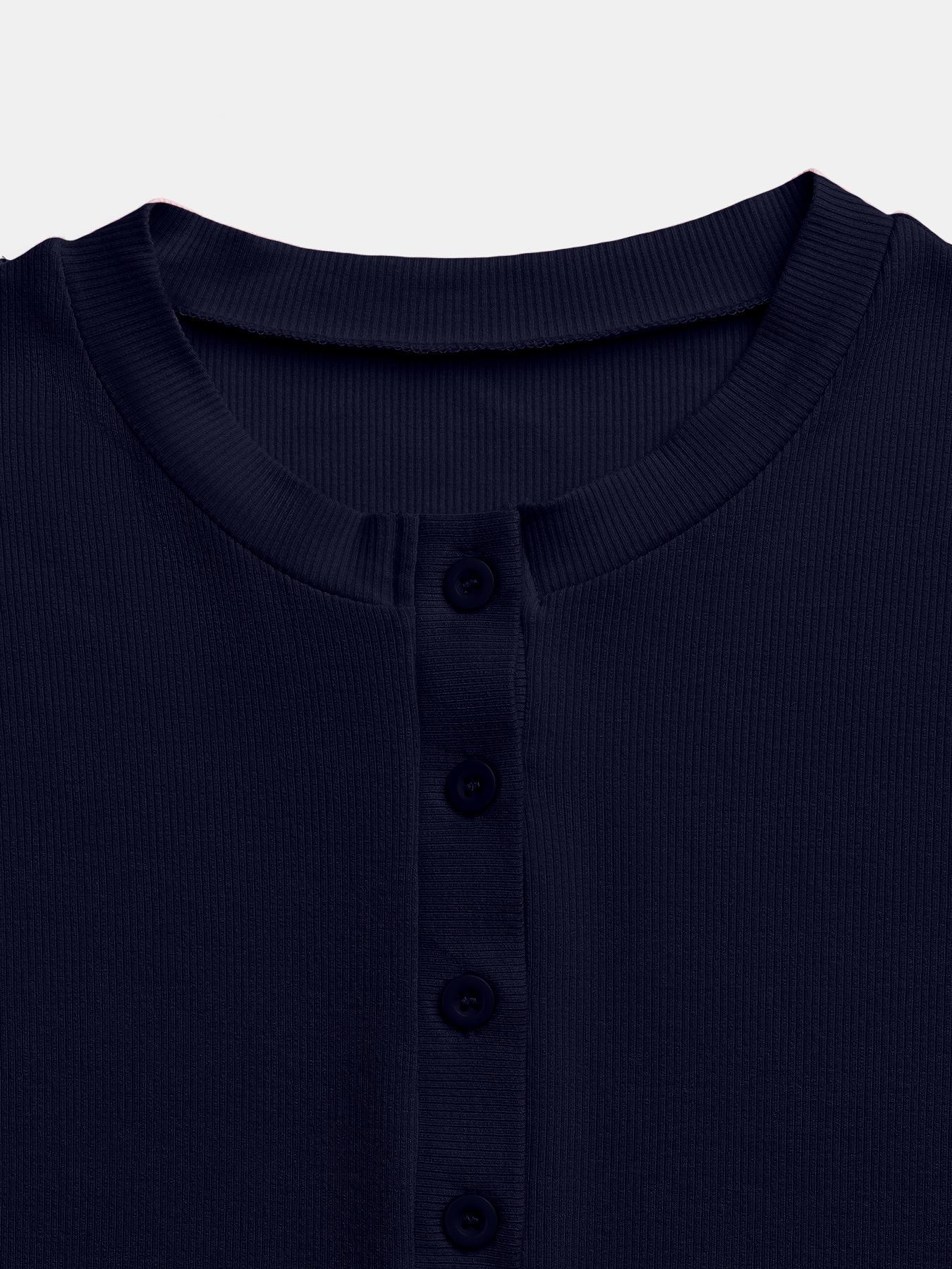 Women's Solid Color Knit Button Front Fitted Top & Wide Leg Pants, Casual Two-piece Set for Daily Wear, Ladies Clothes for All Seasons