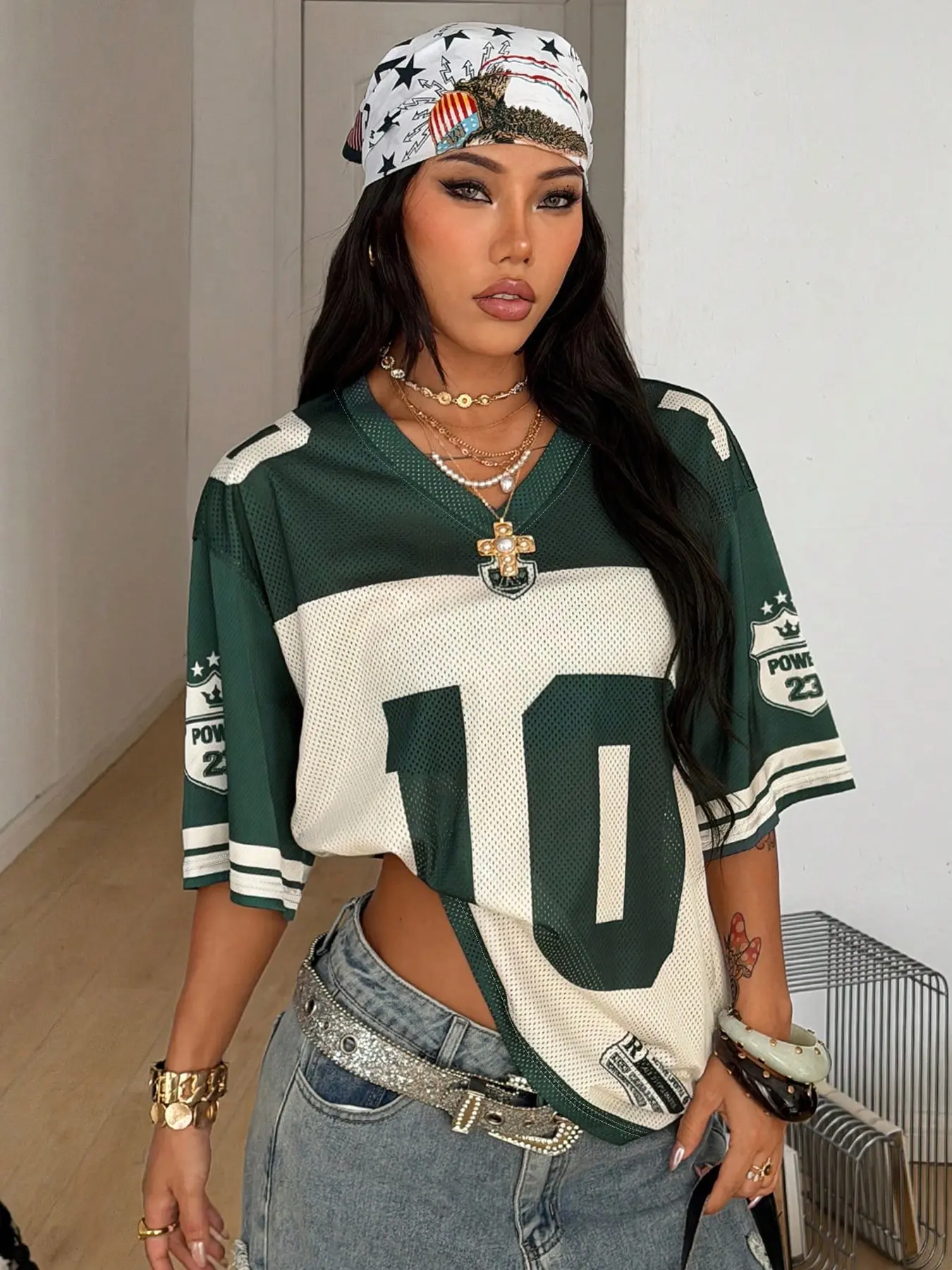 Women's Vintage Mesh Rugby Shirt, Y2K Style Short Sleeve Top, Fresh Look, Daily Casual Wear, Retro Fashion, Comfortable & Stylish