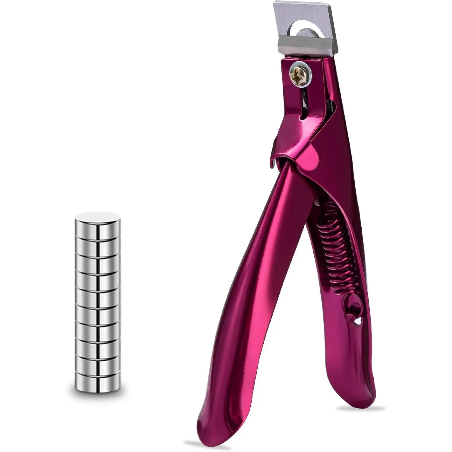 Acrylic Nail Cutter with Magnet Sizer & Length Measurement,Adjustable Stainless Nail Trimmer  Salon Home Nail Art, Professional Nail Clippers  Precise Manicures(Violet Red)