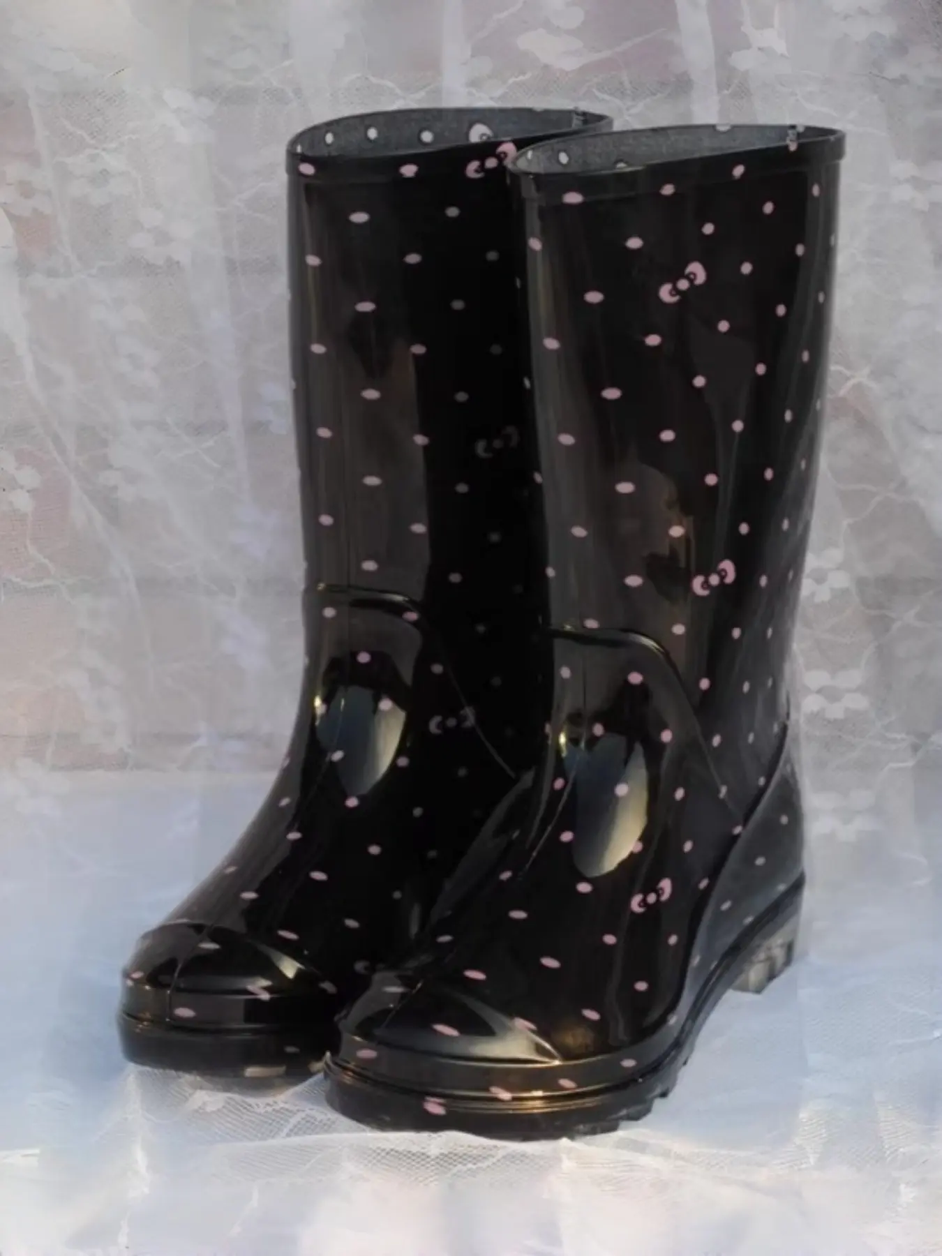 Korean Style Bow Mid-Calf Rain Boots, Waterproof Anti-Slip PU Rubber, Cute Plain Design, Wide Fit, All-Season Outdoor Shoes