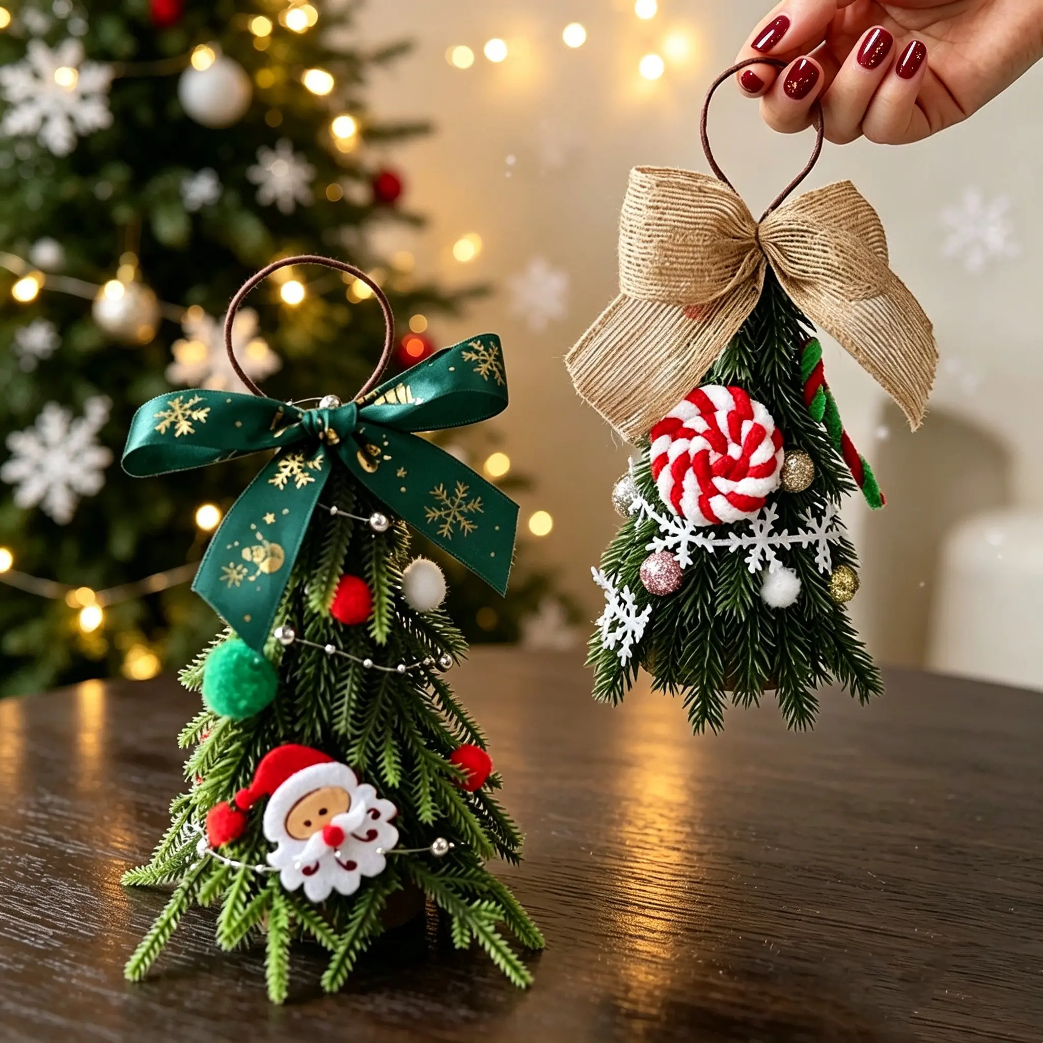 Mini Desktop Christmas Tree Ornament, DIY Christmas Scene Decor, Home Office Car Interior Decoration, Festive Holiday Ornament