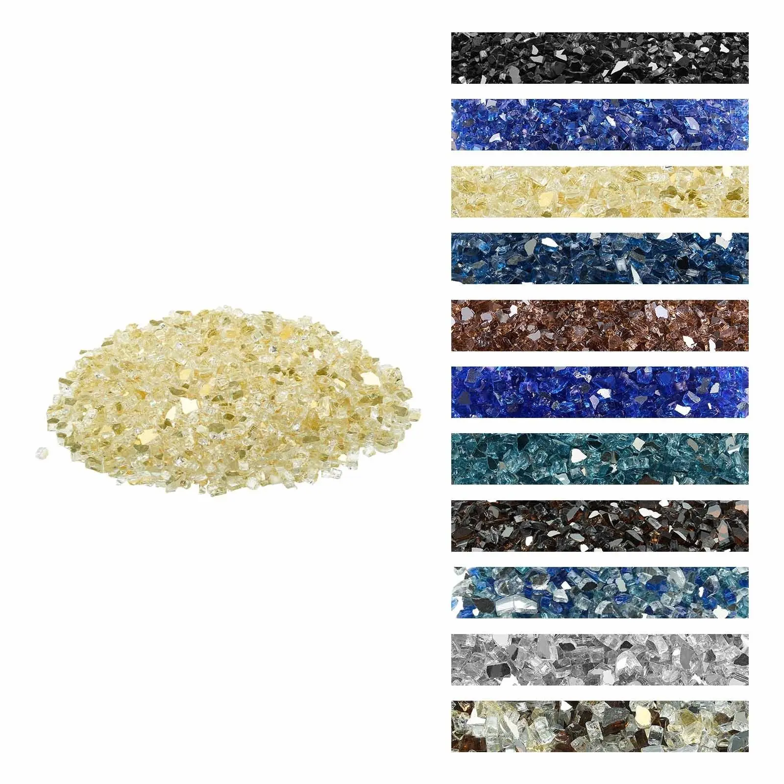 10 Lbs Fire Glass 1/2-Inch Fireplace Glass Rocks for Fire Pit Table Gold, Durable Heat-Resistant Outdoor Decor for Gas or Wood Fireplaces, Safe Glass Pebbles for Patio, Tabletop Fire Features, High Temperature Rated