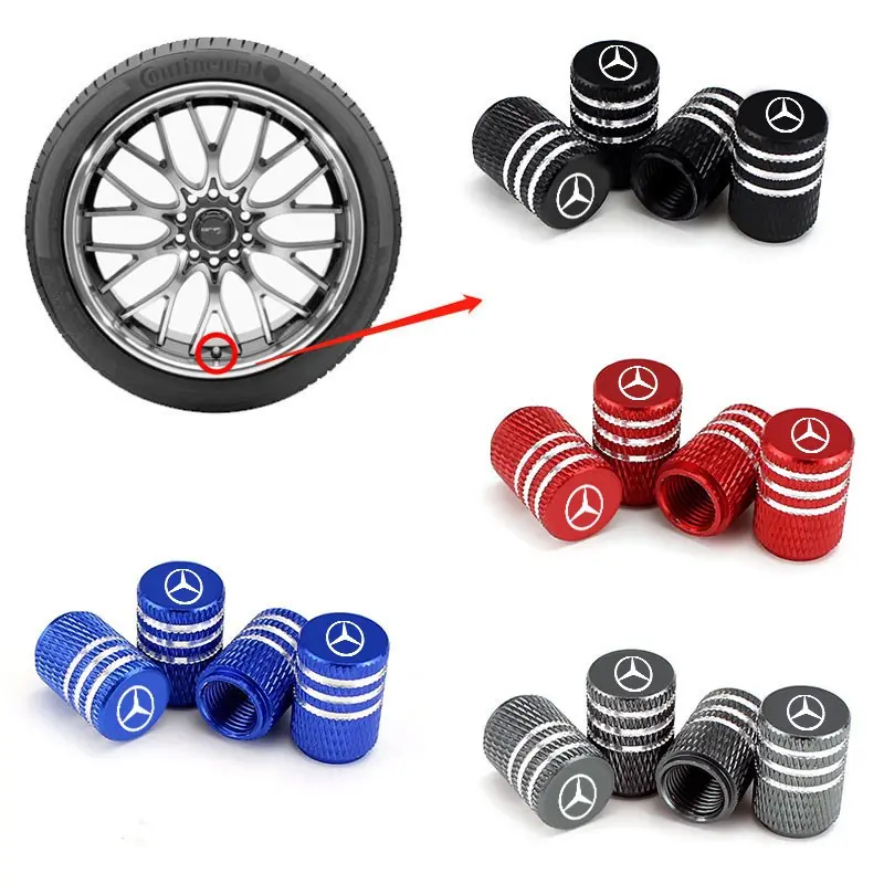 4pcs Aluminum Valve Caps for Mercedes-Benz Glc C-Class E300 Gle250 A63s S Amg G500 Eqe Eqs Eqb Cle, Car Tire Accessory