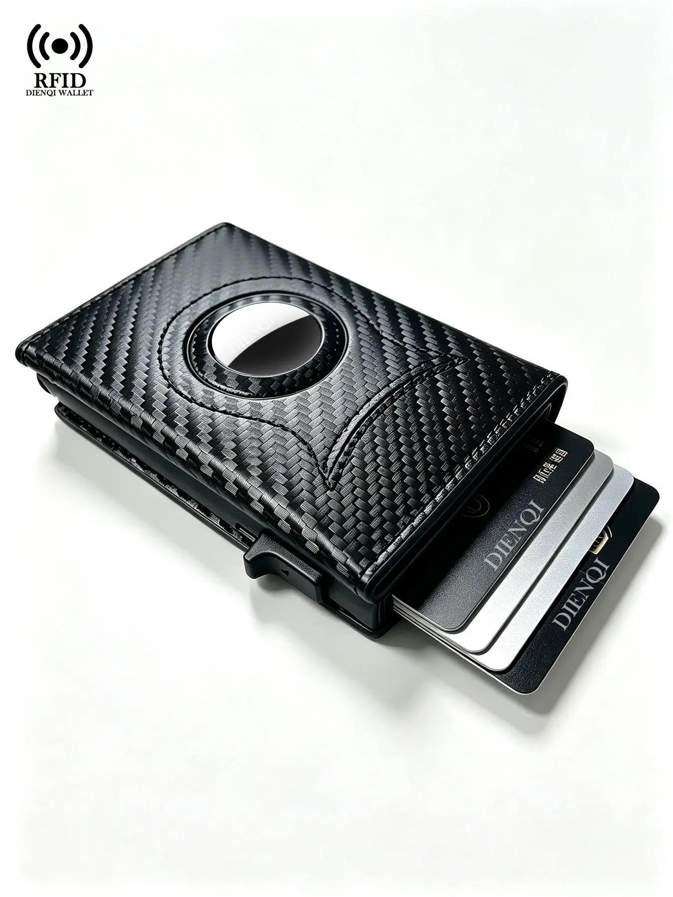 Anti Theft Credit Card Holder Men Wallets Carbon Fiber Wallet For Airtag Small Coin Purse Trifold Air Tag Wallets Metal Card Case Automatic Pop Up Cardholder