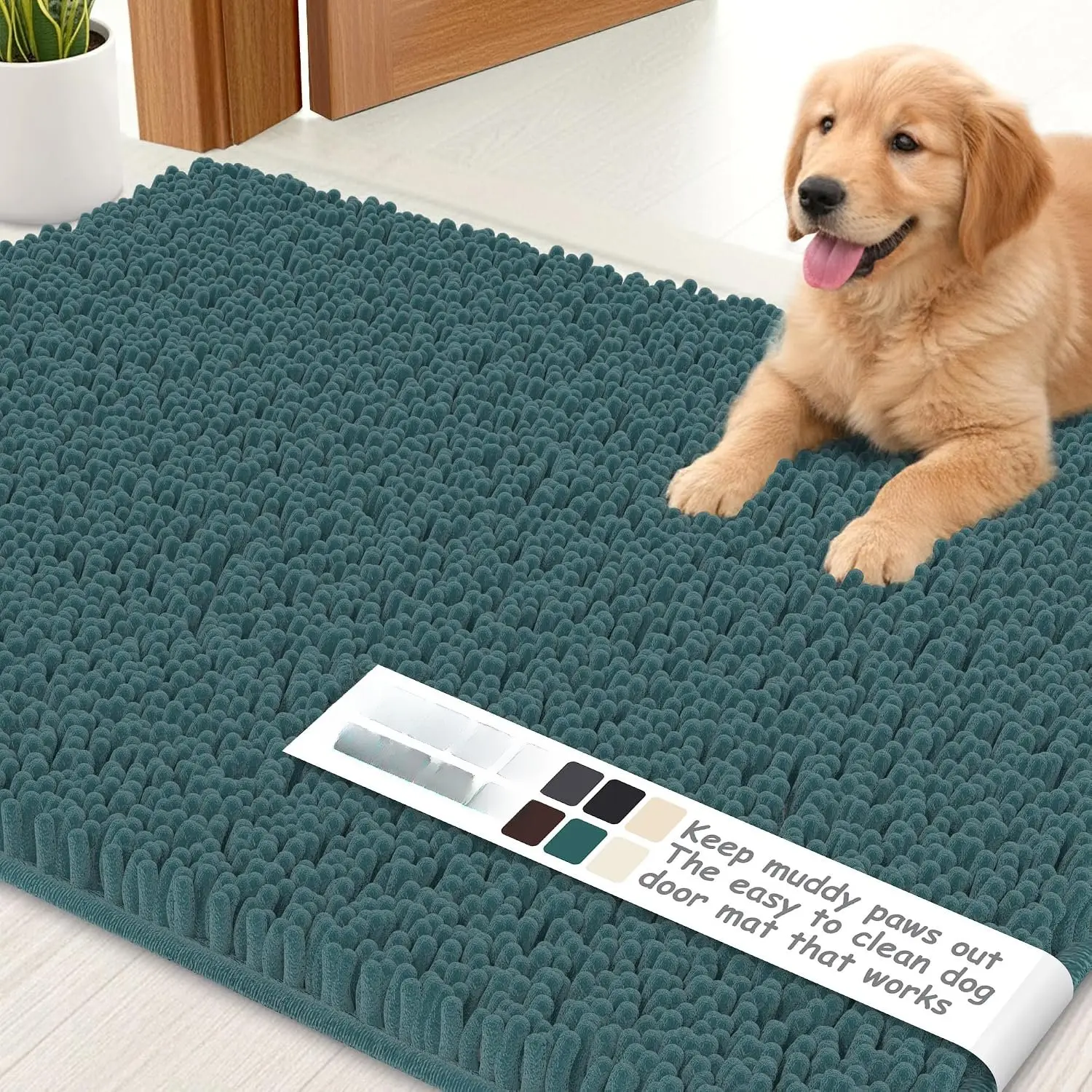Rugs for Muddy Paws 22x14 | Cleaner Mud Free Floors | Muddy Dogs Mats for Indoor,  Mat for Muddy Paws Door Mat Washable, Absorbent Chenille Mud Room Rug Paw Matt w/ Non Slip Backing, Teal