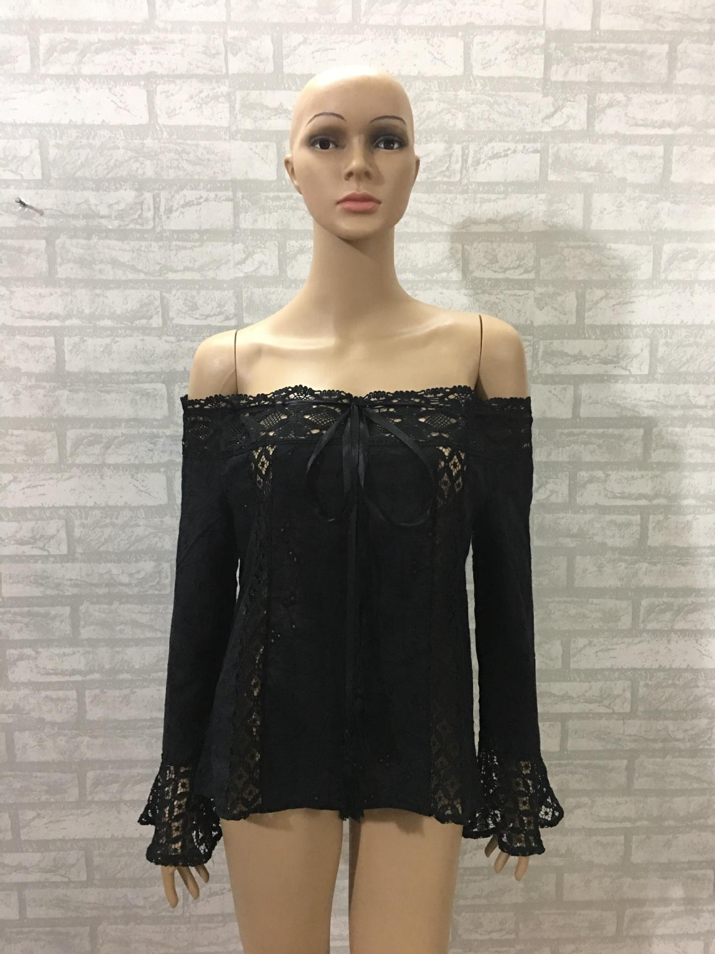 2025 Off-Shoulder Tassel Lace Patchwork One-Shoulder Bell Sleeve Lace Top Women's Fashion Shirts Womenswear Blouse Fitted
