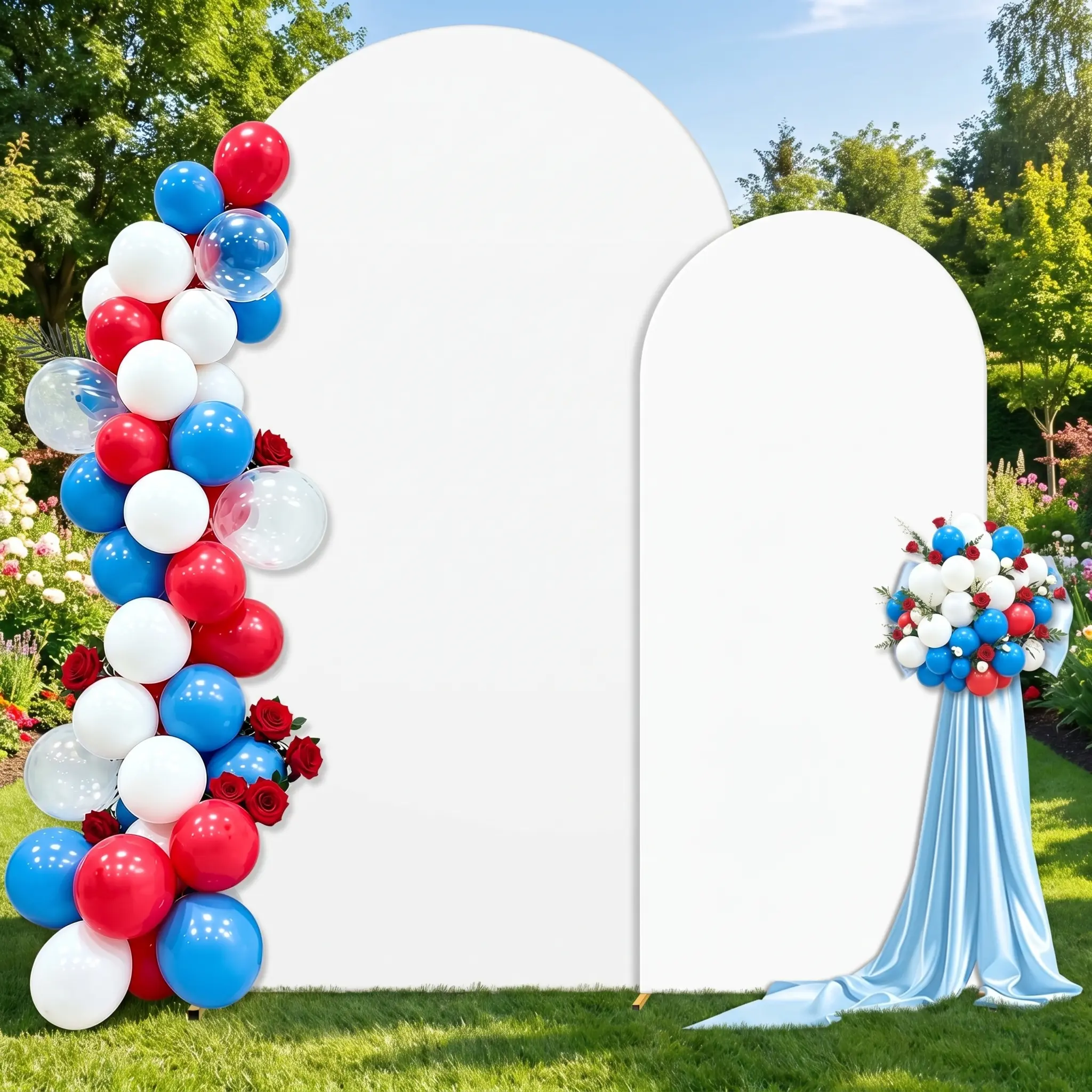 Arch Covers Stretchy Backdrop, White, Set of 2 (7.2ft, 6ft)| 2-Sided Spandex Cover Fits Balloon Arch Stand, Wrinkle-Resistant, Reusable, for Wedding, Ceremony, Baby Shower, Birthday