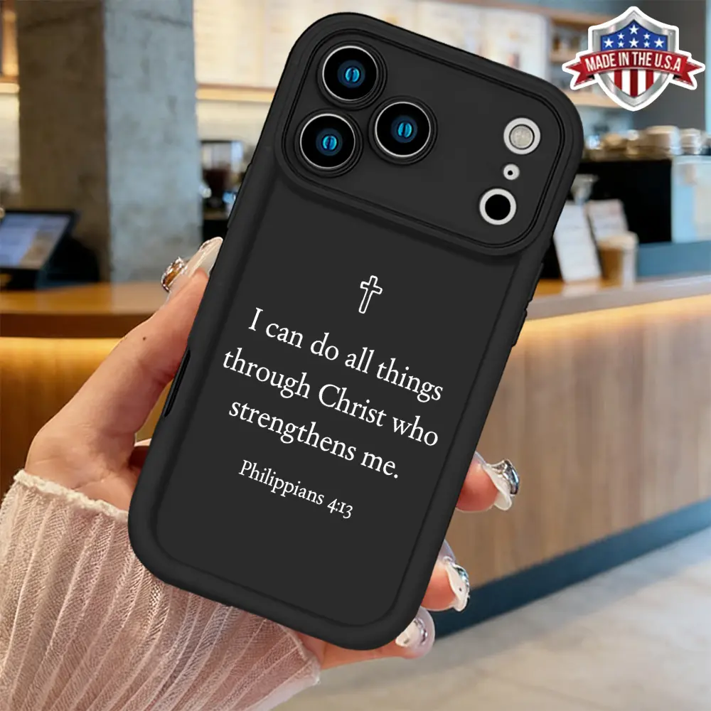 Christian Philippians 413 Bible Verse Cross Phone Case for iPhone 17 16 15 14 Pro Max 13 12 11 XR XS Plus Air Slim Shockproof Anti Drop TPU Cover