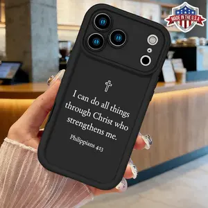 Christian Philippians 413 Bible Verse Cross Phone Case for iPhone 17 16 15 14 Pro Max 13 12 11 XR XS Plus Air Slim Shockproof Anti Drop TPU Cover