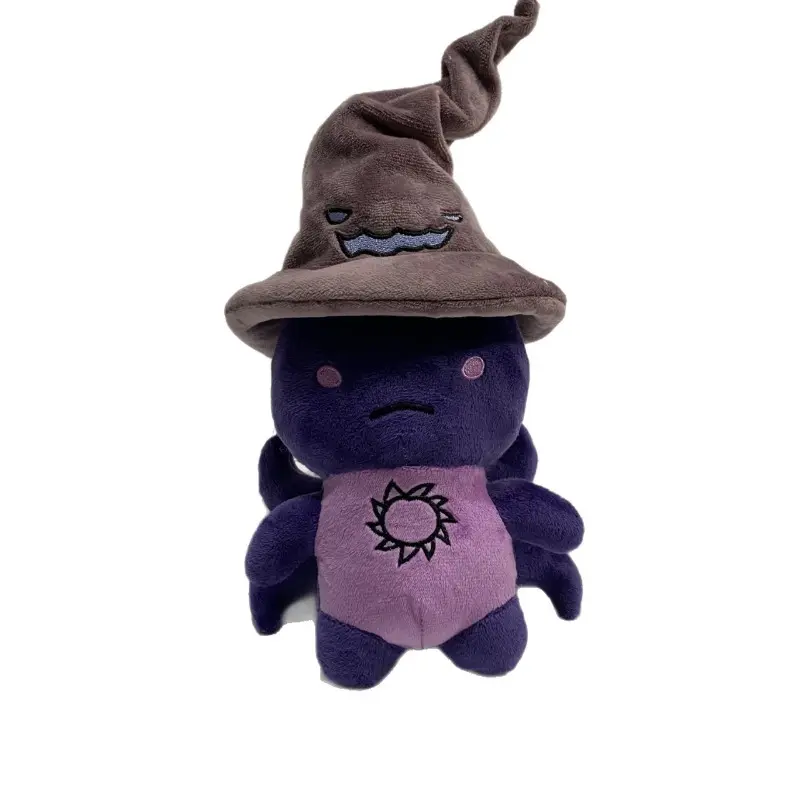 Purple Octopus‑Wizard Plush Toy, Cute Magic Character Stuffed Doll With Witch Hat, Sun‑Pattern Chest Soft Plush Figure, Fantasy Game Character Collectible Decor Gift