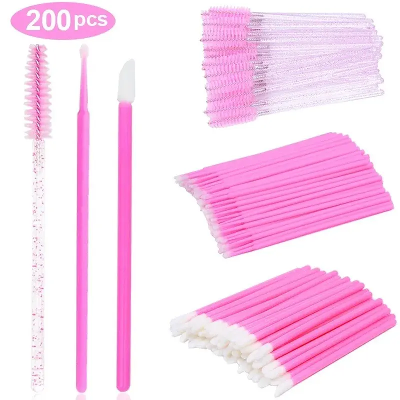 Disposable Eyelash Brush 200pcs, Lash Extension Mascara Wands, Spoolie Tools Set, Lipstick Lip Gloss Brush, Makeup Applicators, Make Up Brushes
