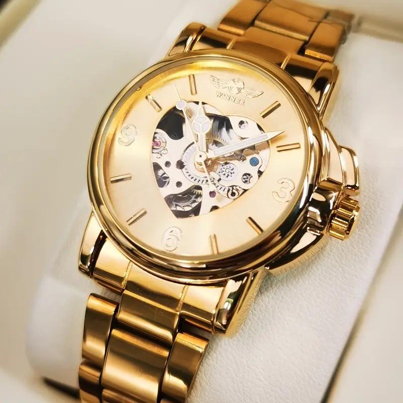 Women's Automatic Mechanical Watch, Analog Mechanical Watch - Luxury Gold Hollow Dial with Luminous Hands, Stainless Steel Strap, Suitable for Formal and Leisure Activities - Ideal Gift for Women's Christmas, Birthday, and New Year