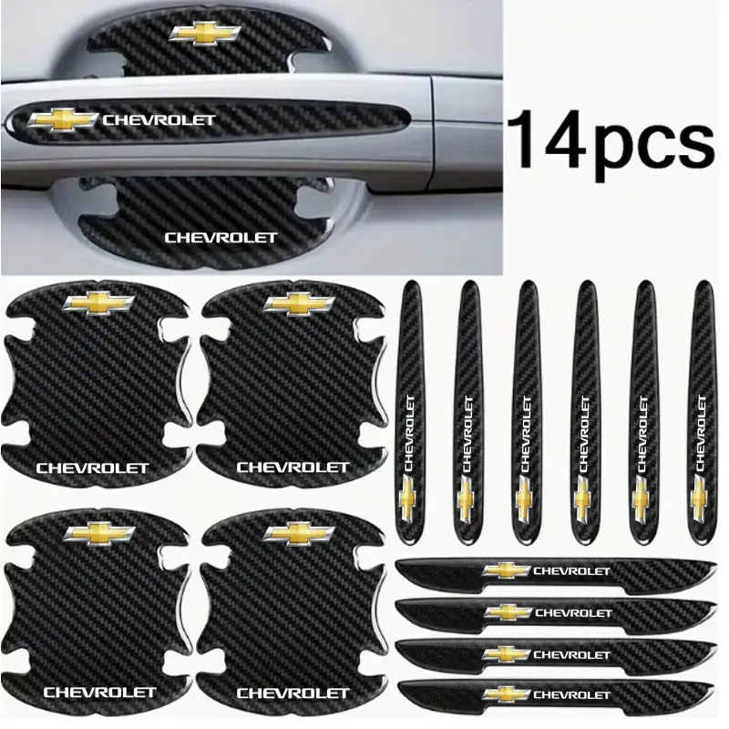 14pc Carbon Fiber Automotive Car Exterior Scratch Protection Set, Door Edge Guards, Handle Covers, Mirror Caps, Corner Bumpers, Durable, Chevrolet Compatible