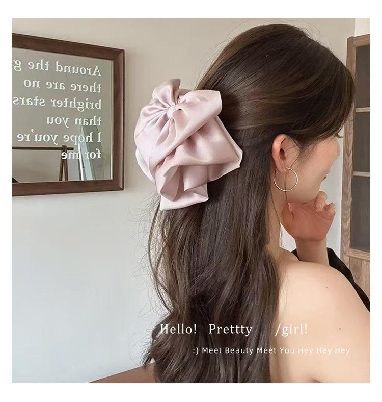 French Style Satin Bow Hair Claw Clips for Women, Elegant Large Hair Claws for Bun & Updo Hairstyles, Luxury Textured Hair Accessories for Back of Head, New Trendy Fashion Headwear for Spring Summer Daily & Party easter bunny ears